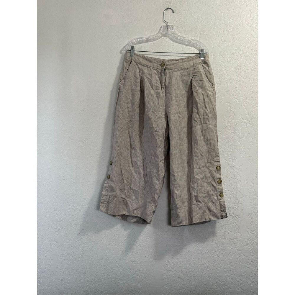 Poetry 100% Linen Trousers striped pants Relaxed Fit Boho Minimalist, Size 12